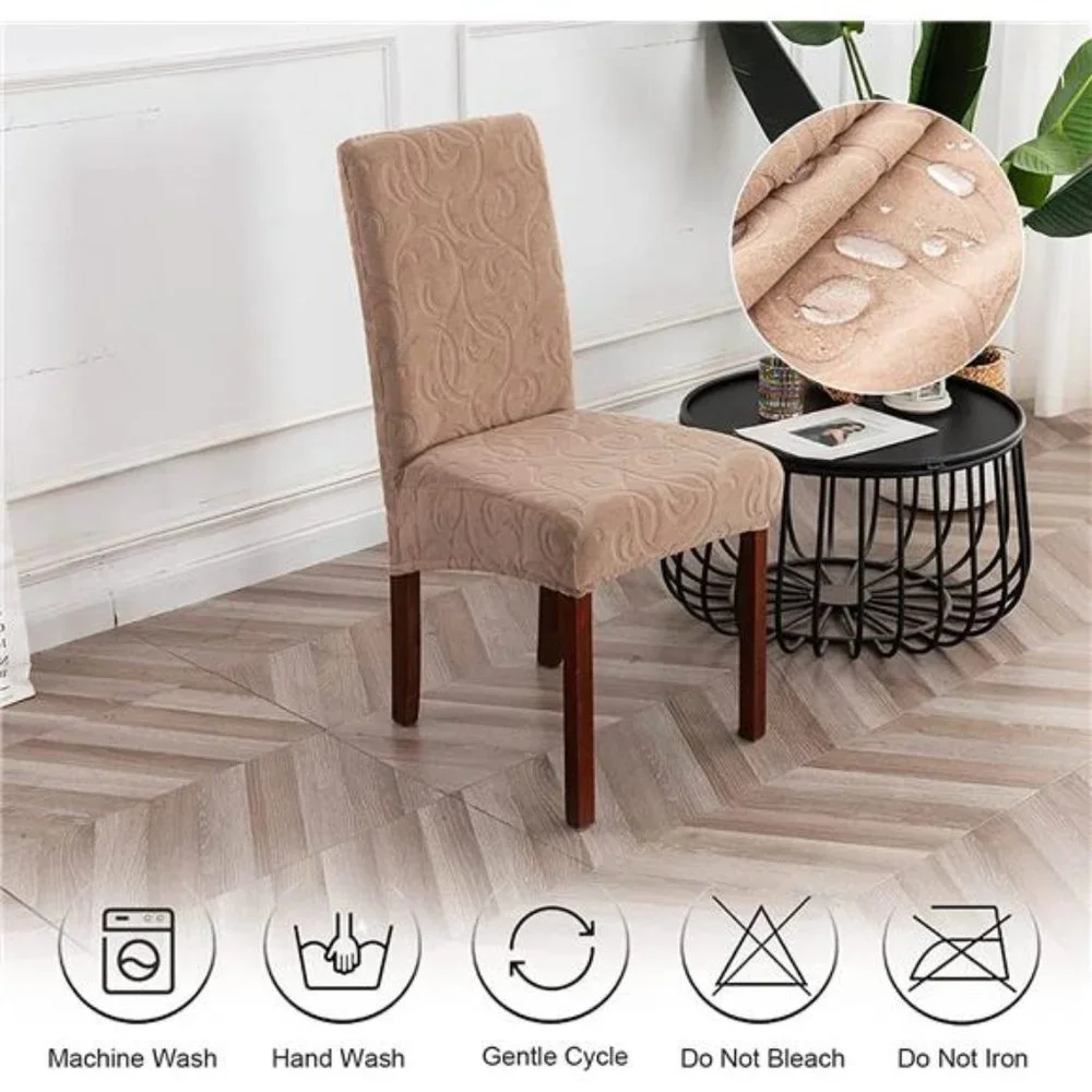 Waterproof Dining Room Chair Covers 4 Pack, Flower Pattern-Khaki